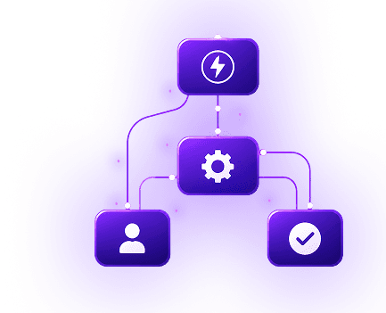 Purple workflow diagram representing intelligent business automation