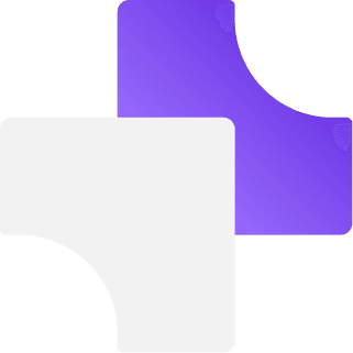 Purple and white abstract geometric symbol representing practical AI implementation