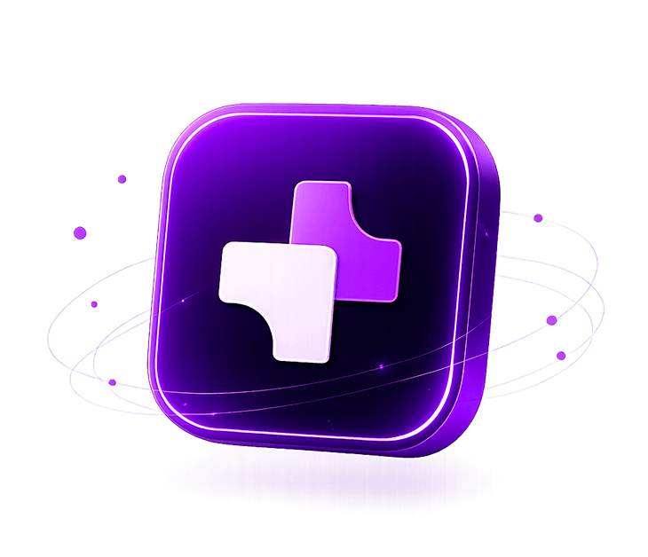HBOX LABS AI services symbol surrounded by purple orbital elements